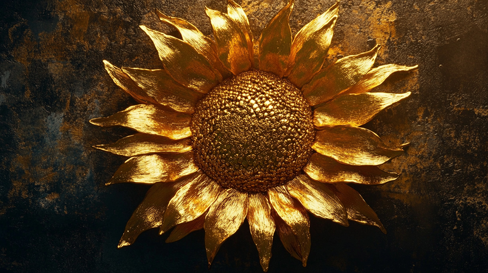 金で作られた向日葵のオブジェ