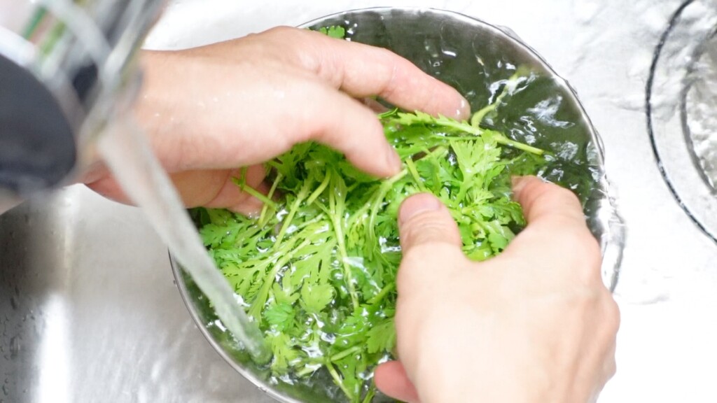 野菜を水洗いしている様子