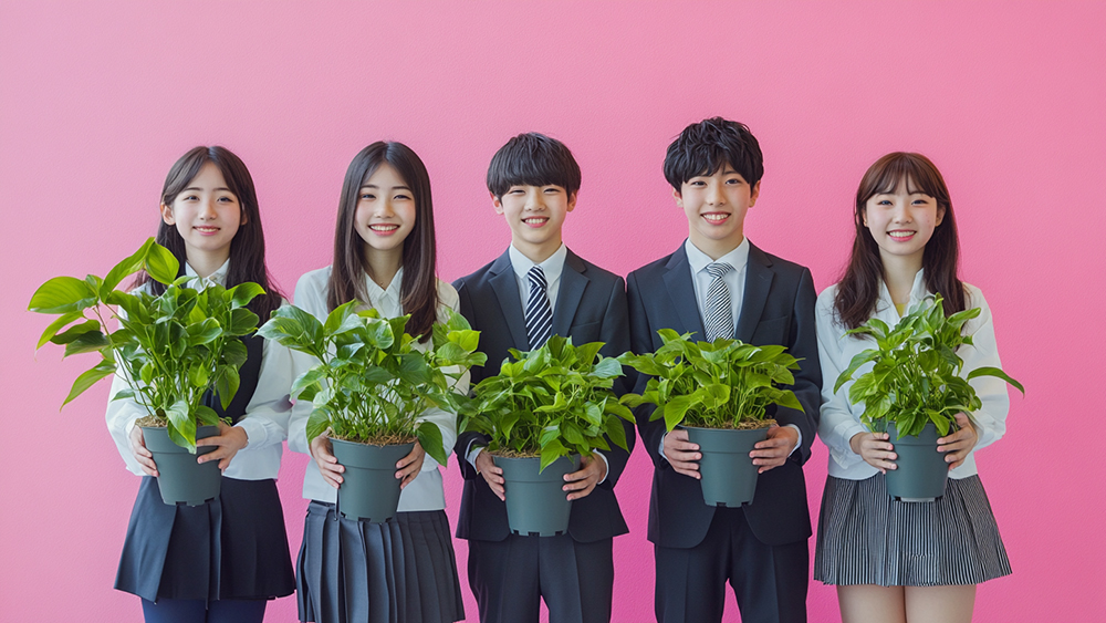 学生とポトス