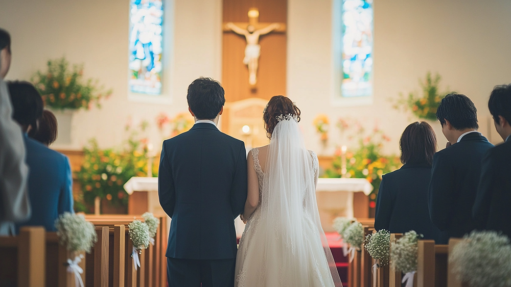 結婚式中の男女
