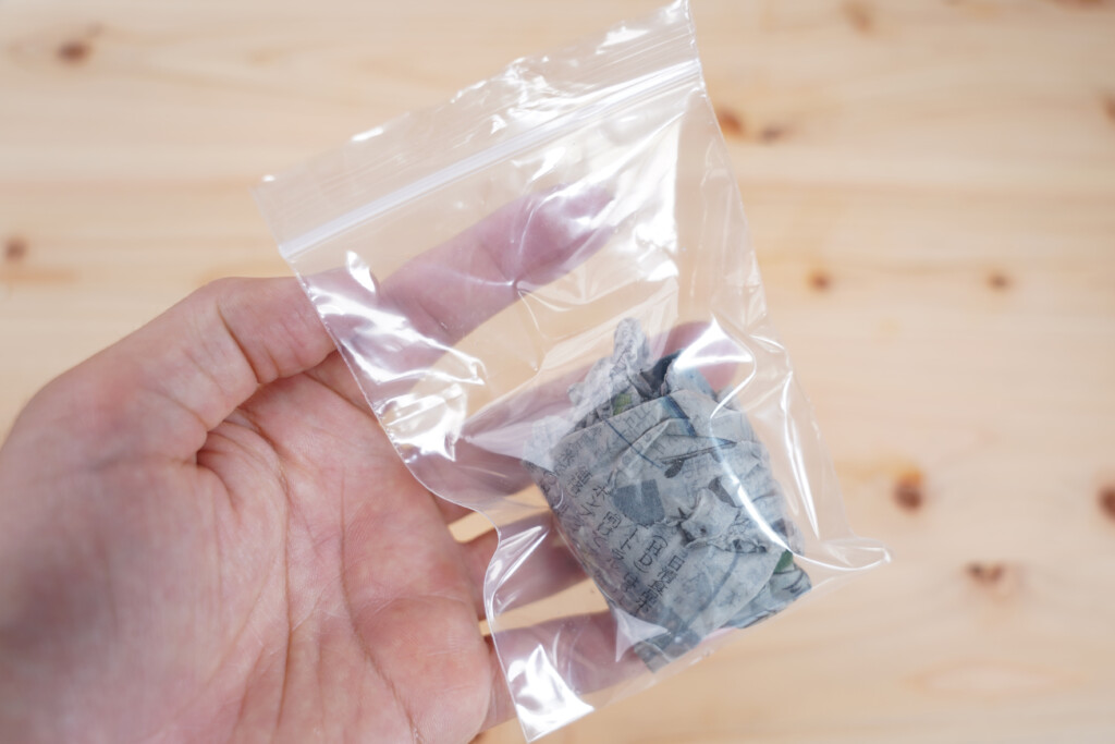 どんぐりを袋に入れて春化処理（長期保管）をしている様子